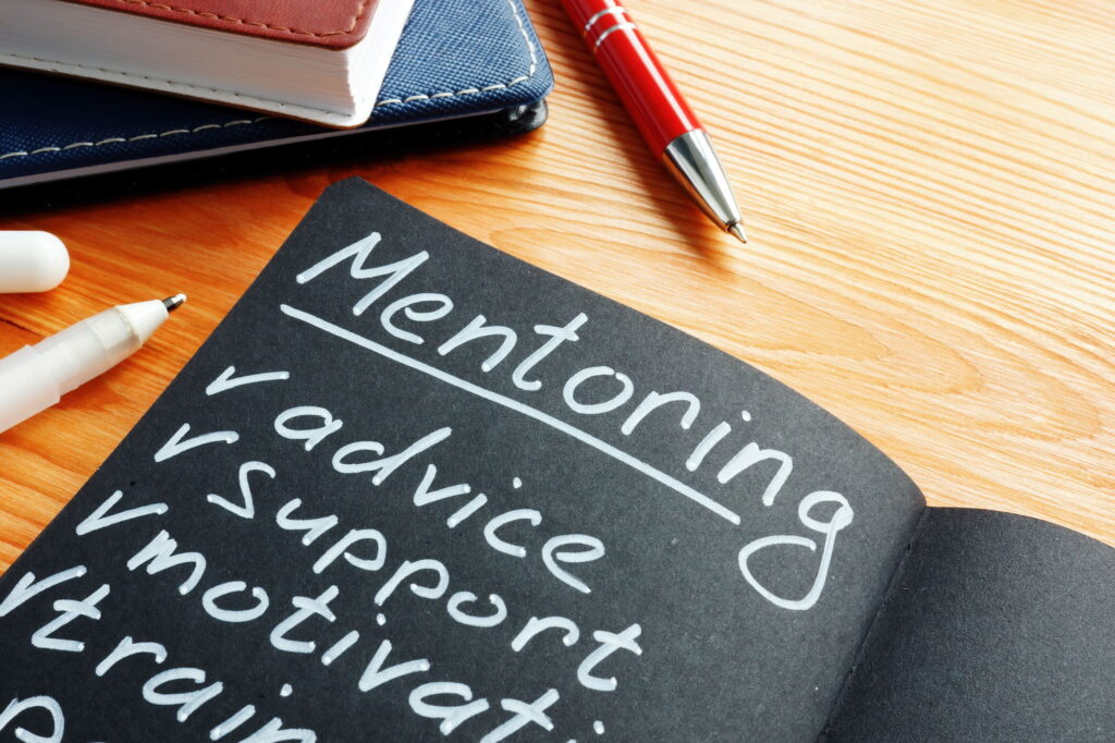 Mentoring with mentor list advice, support and motivation in the notepad